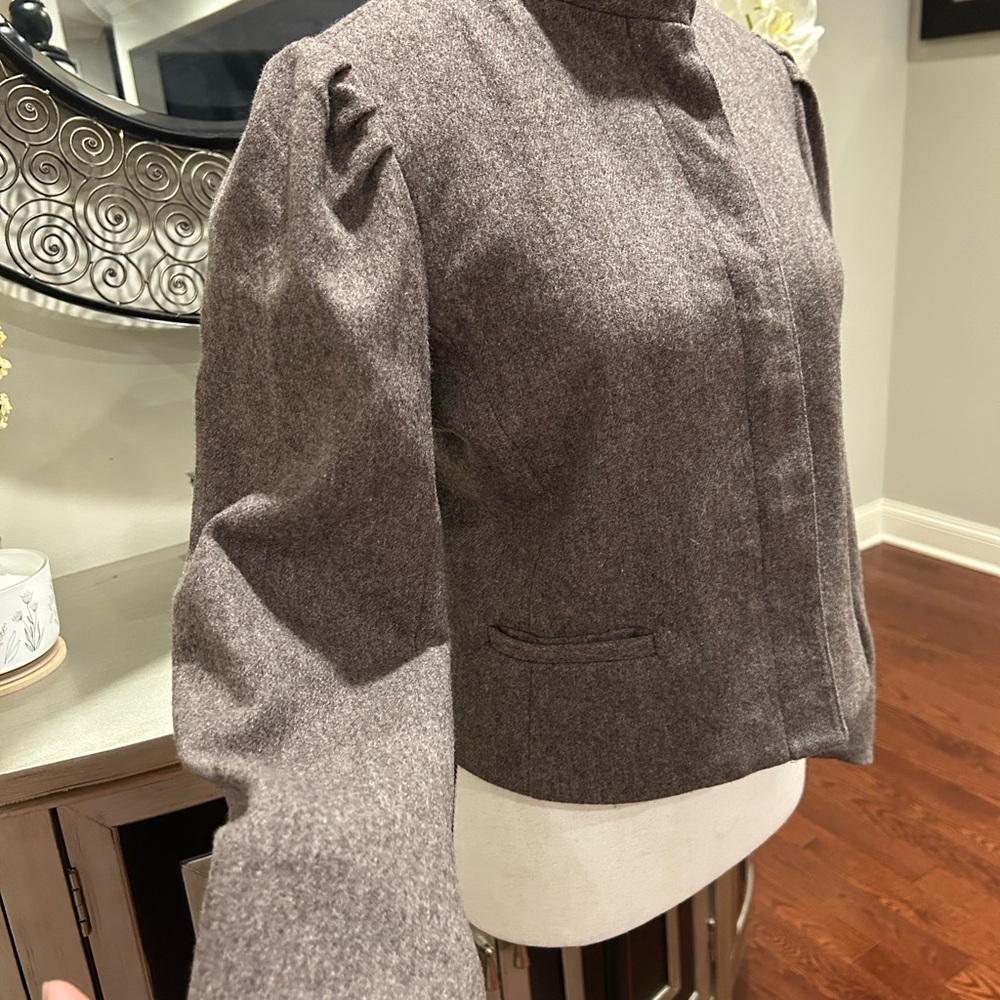 Vintage 80's-90's Ashley Scott Tailored Gray Wool-Blend Stand Collar Blazer - Picture 3 of 11